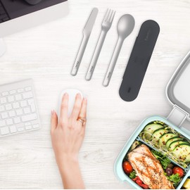 Bentgo® - Juego de utensilios de viaje de acero inoxidable, juego de cubiertos reutilizables de 3 piezas con funda de transporte, acero de alta calidad, funda sin BPA, respetuoso con el medio