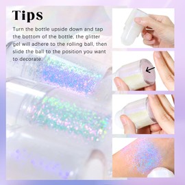 HOSAILY Roll-on Holographic Body Glitter Gel for Face Hair, Chameleon Color Changing Glitter Gel Under Light, Chunky Mermaid Sequins Festival Party Rave Accessories Shimmer Makeup (Neon Violet)