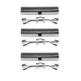 EYE ZOOM 3 Pack Rimless Reading Glasses with Slim Black and Silver Case for Men and Women, +2.00