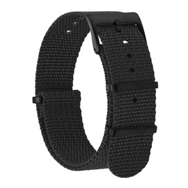 BISONSTRAP Nylon Watch Straps for Men, One-Piece Military Watch Bands, 20mm, Black (Black Buckle)