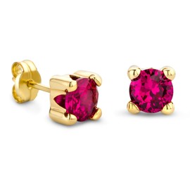 Orovi Jewellery Women's Round White Gold/Yellow Gold Earrings with Gemstone/Birthstone Ruby/Sapphire/Emerald/Cubic Zirconia Stud Earrings Made of 9 Carat / 375 Gold, Gold, Ruby
