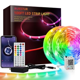 200 FT bedroom LED lights (2 rolls 100 FT), music synchronized color changing RGB LED strip lights, Bluetooth light with remote control and application control, used for home party decoration