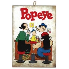 KUSTOM ART CUCUBA Vintage Style Square Painting Series Comics Popeye Arm Collectible Iron Laser Print On Wood 25x18 cm