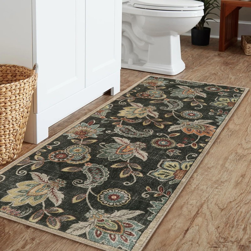 Morebes Floral Bathroom Runner Rugs 24 x 60 Non Slip,Washable