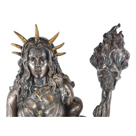 Ebros Greek Goddess White Witch Sorceress Hecate Figurine in Bronze Color Finish Hekate Necromancy Deity Magic Powerful Pagan Witchcraft Wicca Accent Statue