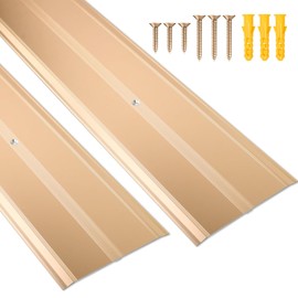 Heneymo 2 Pack Aluminum Floor Transition Strip, 0.1" H Flat Metal Door Threshold for Vinyl Wood Tile Carpet Concrete Flooring Gaps, Doorway Protector and Decor, Size 36" L x 4" W (Gold)