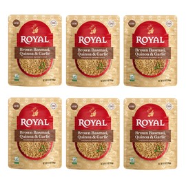 Royal Basmati Brown Rice with Quinoa and Garlic - Ready to Heat Basmati Rice - (6 Pack) 8.5 oz Microwaveable Pouch