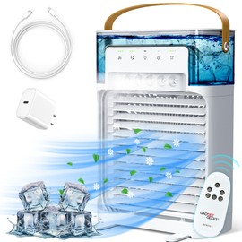 Portable Cooling Fan with Mist Function and Remote, Quiet comfort with 4 Speeds, XL 1200ml tank, Personal AC Fan with 5 Mists, 7 Night Lights, 2, 4, 6, 8H Timer, for Home, Office, White