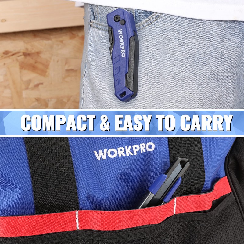 WORKPRO Utility Knife, 2-piece, Folding Box Cutter and Retractable Knife,