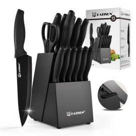 Kitchen Gift 15-Piece Black High Carbon Chef Steak Meat Cutting Knives Set with Inner Sharpener Shearscolor: Black