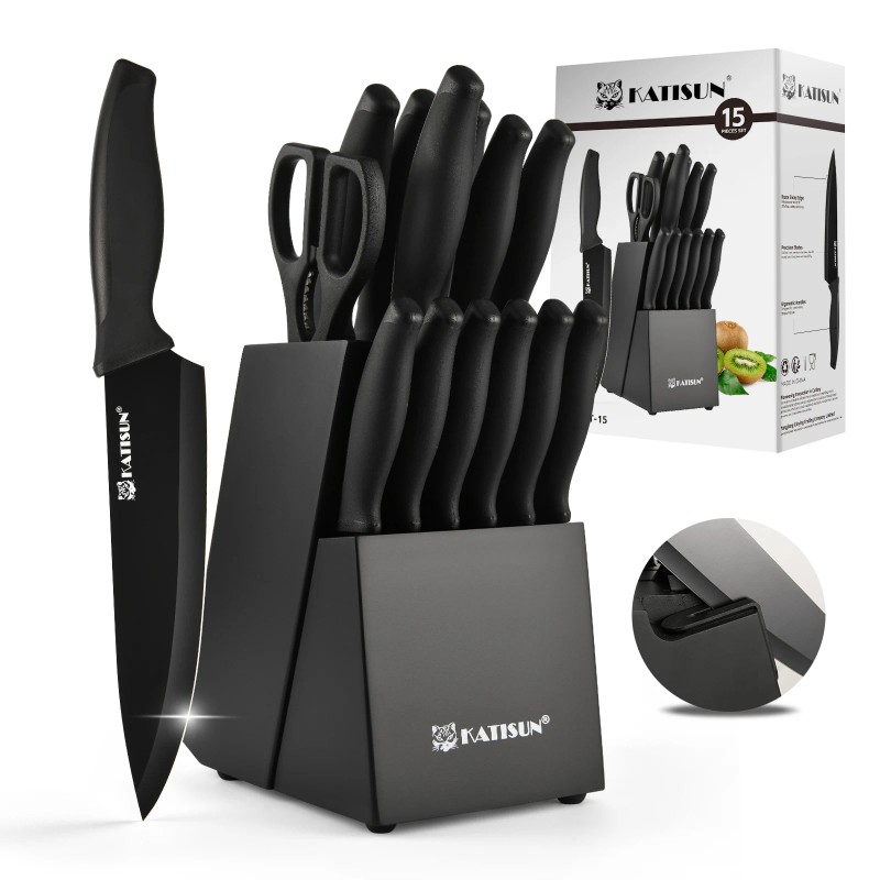Kitchen Gift 15-Piece Black High Carbon Chef Steak Meat Cutting