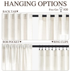 SPWIY Linen Extra Wide Curtain 100 Inch for Patio Silding Glass Doors 1 Panel Natural Semi Sheer Light Flitering Curtains Back Tab Farmhouse Boho Room Divider Drapes for Living Room Cream W100xL84