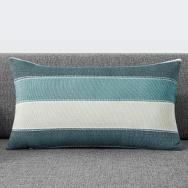 AmHoo Pack of 2 Farmhouse Stripe Check Throw Pillow Covers Set Case Cotton Linen Decorative Pillowcases Cushion Cover for Couch Bench Sofa 12x20Inch Teal Blue