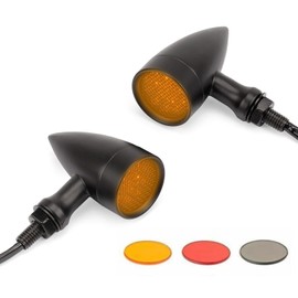 Raceast LED Motorcycle Turn Signals 2PCS Indicator Lamps Ultra Bright Amber Light Retro Bullet Front Rear Turn Signal Lights 10mm 12V 15Led for Honda Harley Yamaha Suzuki (Black Shell Yellow Light)