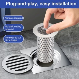 3" Commercial Floor Drain Strainer, 6'' High, Thick Perforated 316 Stainless Steel and Finely Polished Drain Basket for Restaurant/Factory/Kitchen
