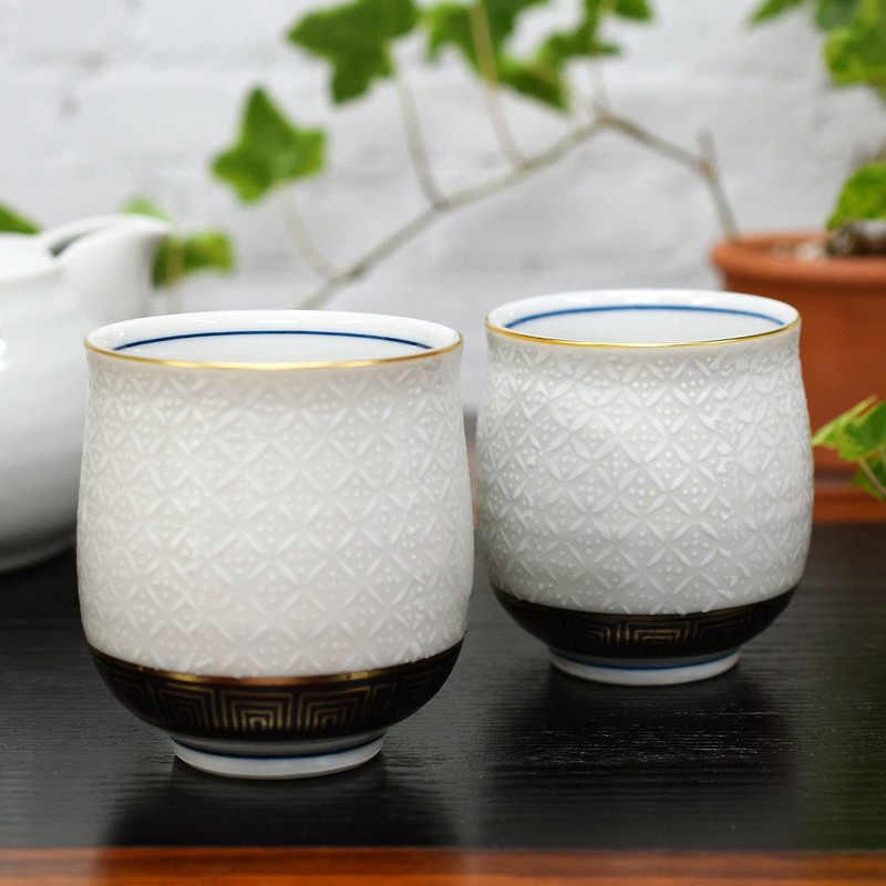 Pair of Tea Cups, Stylish, Kutani Ware for Couples, White
