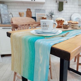 Summer Ocean Beach Table Runner, Blue Tropical Sea Water for Family Dinner Wedding Outdoor Indoor Party Table Decorations，13X72Inch