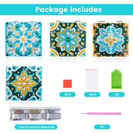 FILASLFT Diamond Painting Mirror,Pocket Mirror Cover Portable Magnifying Folding Purse Mirror,DIY Diamond Painting Compact Mirror 4 Pcs Christmas Birthday Gifts for Women Girls.(Geometry)