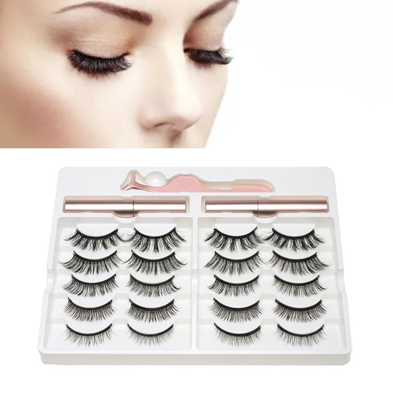 10 Pairs Magnetic Lashes Kit Liquid Eyeliner Tweezer Lightweight False