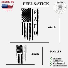 FAFO Distressed Flag Black Vinyl Sticker – Rugged Black Decal for Car Bumper, Truck, Van, SUV, Window, Wall, Boat, Cup, Tumblers, Laptop, or Any Smooth Surface – Waterproof Sticker Pack of 5