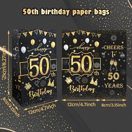 10 Pack Gold Black Happy 50th Birthday Party Gift Bags Cheers to 50 Years Party Favor Bags Treat Bags Paper Candy Goodie Bags for Birthday Anniversary Wedding Decorations Party Supplies