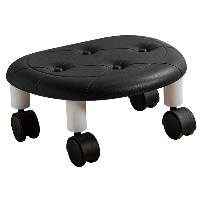 Round Low Rolling Stools Fuax Leather Universal Wheel Small Roller
