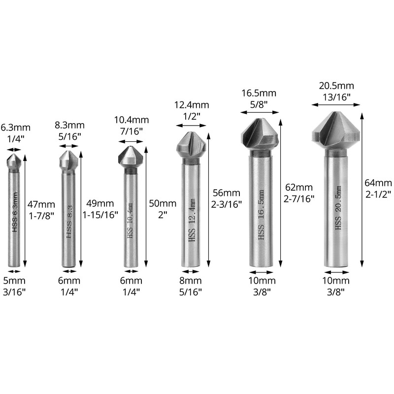 QWORK® Countersink 90° 6.3-20.5 mm HSS Steel Countersink Drill Bit