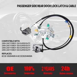 Rear Door Lock Latch & Cable - Right Passenger Side - Replacement for 1999-2007 Ford F250 F350 F450 F550 Super Duty, Upper and Lower Locking Latches Assembly Replaces# 6C3Z-28264A00-A 6C3Z28264A00A