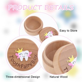 Aeaocvo Tooth Keepsake Box Lost Teeth Holder Wooden Tooth Fairy Box with 3D Carved Tooth, Souvenir Dropped Tooth for First Lost Teeth or Kids Boys and Girls Baby Shower