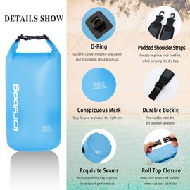 IDRYBAG Clear Dry Bag Waterproof 2L/5L/10L/15L/20L, Small Waterproof Bag for Kayaking, Floating Dry Sack Waterproof for Camping Travel