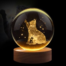 DesignerBox 3D Cat Themed Crystal Ball Gifts, 60mm Colorful Light up Decorative Ball, Cat Lovers Gift for Women, Friends and Family Themed Present with Light Base (cat A)