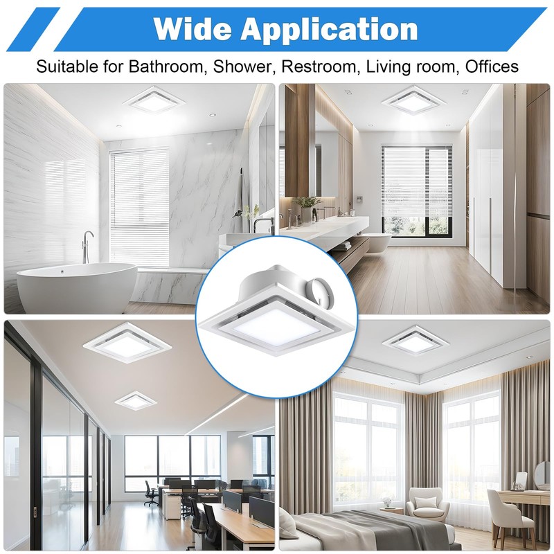 FEITON Square Bathroom Exhaust Fan with Light, 160 CFM 35W