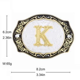 JAOYU Western Belt Buckle Vintage Belt Buckle Men Western Cowboy Rodeo Initial Letter ABCDMRJ to Z Golden Belt Buckles for Women (K)