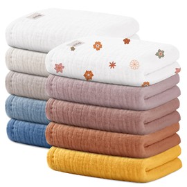 Wimist 10 Pack Baby Washcloths, Baby Muslin Washcloths, Baby Wash Cloths Face Cloths, Suitable for Newborns, Children, 10 x 10 inches