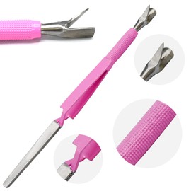 AAProTools Nail Pinching Cuticle Pusher Stainless Steel C-Curve Pincher Cuticle Cutter Gel Nail Acrylic Remover Pro Multi Function Nail Shaping Cleaner Tweezers Double End Manicure Tools (Pink)