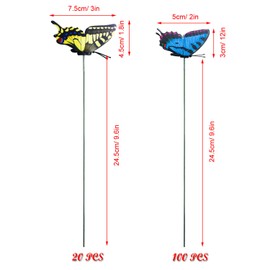 Allazone 120 PCS Butterfly Garden Stakes, 2 Size Colorful Butterflies on Sticks Garden Ornaments Indoor Outdoor Yard Garden Flower Pot Decoration, Miniature Fairy Garden Decoration