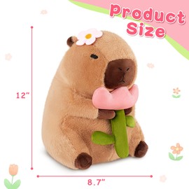 Achwishap Capybara Plush,Cute Plushies Capybara Stuffed Animals,Capybara Plush Toys,Kawaii Plushie Stuffed Toy with Flower Plushies Gift for Kids Adults Birthday(Capybara with Holding Flower,12”)