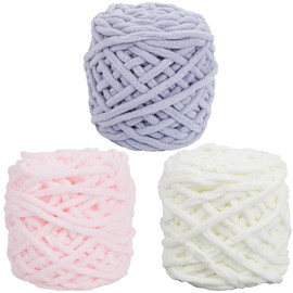 CRASPIRE 3 Colors Chenille Chunky Yarn for Crocheting Bulky Skein Purple Pink White 7mm Thick 72yds 3.5oz Fluffy Soft Bulky Thick Fuzzy Plush Velvet Hand Knitting Blanket Weaving DIY Amigurumi