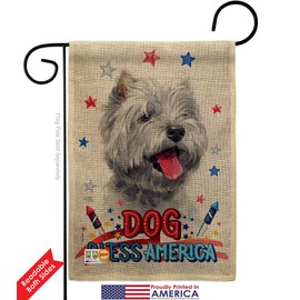 Patriotic Westie Burlap Garden Flag Set with Stand Animals Dog Puppy Spoiled Paw Canine Fur Pet Nature Farm Animal Creature Small Decorative Gift Yard House Banner Double-Sided Made In USA 13 X 18.5