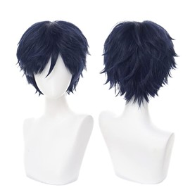 COSPLAZA Cosplay Wig Short Dark Blue Heat Resistant Anime Full Hair With Cap