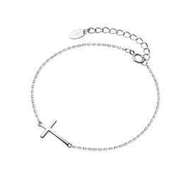 Cross Anklets for Women Men 925 Sterling Silver White Gold Plated Sideways Cross Adjustable Chain Classic Dainty Charm Foot Anklet Bracelet Baptism Birthday Jewelry