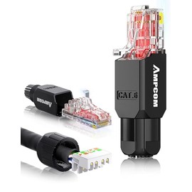 AMPCOM Cat6 Conector RJ45 sin herramientas UTP Terminación de campo enchufe modular para cable Ethernet sin blindaje de 23-26 AWG (negro, paquete de 12)