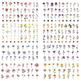 Faccito 400 Pcs Pressed Flower Stickers Transparent Scrapbooks Journal Natural Flower Stickers Vintage Botanical Plant Decals Dried Floral for Scrapbooking Junk Journal Supplies Crafts