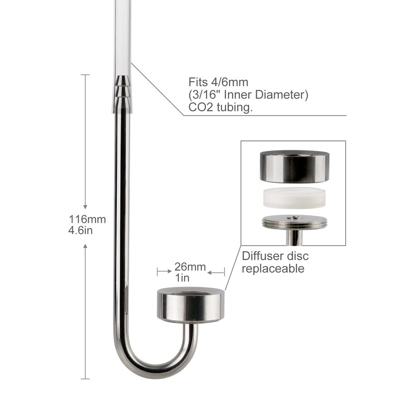Clscea Stainless Steel CO2 Diffuser Atomizer for Aquarium Plants