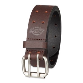 Dickies Men's 100% Leather Belt with Double Prong Buckle, Heavy Duty Construction, Brown, 2X