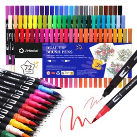 Artecho 72 Colors Dual Tip Colored Pens Set,Journaling Pens Art Kit,Brush pens for Adult Coloring Books,Calligraphy，Drawing，Sketching，Art Supplies pens for Artists，Beginners