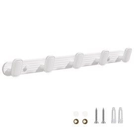 Coat Rack Wall Mount Coat Hooks - White Hook Rack Wall Mount with 5 Hooks Aluminum Wall Rack Hooks for Hanging Coat Hat Bag Towel Hanger Rustproof Coat Holder