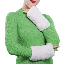 Lupidyyxun Real Rabbit Fur Gloves for Women Winter Furry Gloves Mittens Gloves Knitted Fingerless Gloves (Beige)