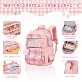 Bevalsa School Backpack for Girls, Backpack with Lunch Box Kids Girls, Cute Bookbag for Girls Kids Teens Elementary Middle High School College Student Casual Travel Daypack Children Schoolbag (Pink)