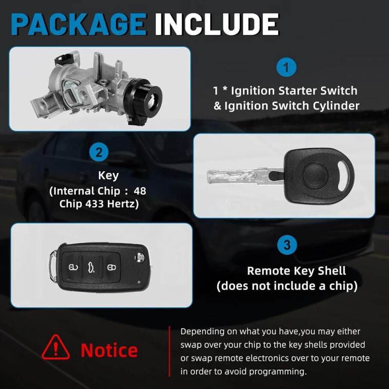 Unbranded For Vw Jetta 2006-2018 Ignition Switch Lock Assembly W/remote